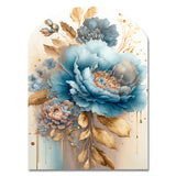 Blue And Gold Mixed Floral Bouquet II - Asymmetric Metal Wall Art