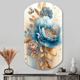 Blue And Gold Mixed Floral Bouquet II - Asymmetric Metal Wall Art