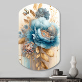 Blue And Gold Mixed Floral Bouquet II - Asymmetric Metal Wall Art