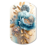 Blue And Gold Mixed Floral Bouquet II - Asymmetric Metal Wall Art