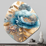 Blue And Gold Mixed Floral Bouquet II - Asymmetric Metal Wall Art