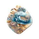 Blue And Gold Mixed Floral Bouquet II - Asymmetric Metal Wall Art