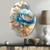 Blue And Gold Mixed Floral Bouquet II - Asymmetric Metal Wall Art