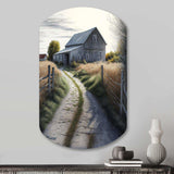 Picturesque Winding Path And Barn IV - Asymmetric Metal Wall Art