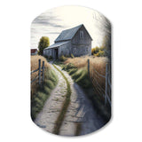 Picturesque Winding Path And Barn IV - Asymmetric Metal Wall Art