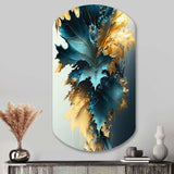 Abstract Blue And Gold Leaves II - Asymmetric Metal Wall Art