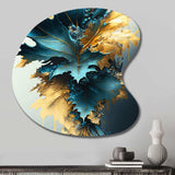 Abstract Blue And Gold Leaves II - Asymmetric Metal Wall Art