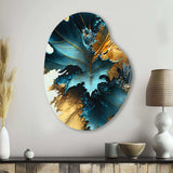 Abstract Blue And Gold Leaves II - Asymmetric Metal Wall Art