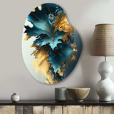 Abstract Blue And Gold Leaves II - Asymmetric Metal Wall Art