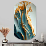 Abstract Blue And Gold Leaves III - Asymmetric Metal Wall Art