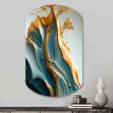 Abstract Blue And Gold Leaves III - Asymmetric Metal Wall Art