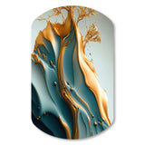 Abstract Blue And Gold Leaves III - Asymmetric Metal Wall Art