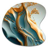 Abstract Blue And Gold Leaves III - Asymmetric Metal Wall Art