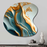 Abstract Blue And Gold Leaves III - Asymmetric Metal Wall Art