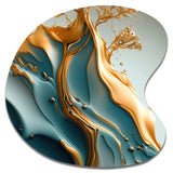 Abstract Blue And Gold Leaves III - Asymmetric Metal Wall Art