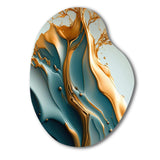 Abstract Blue And Gold Leaves III - Asymmetric Metal Wall Art