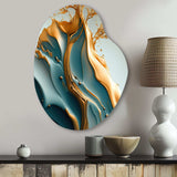 Abstract Blue And Gold Leaves III - Asymmetric Metal Wall Art