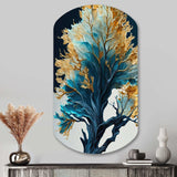 Abstract Blue And Gold Leaves IV - Asymmetric Metal Wall Art