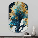 Abstract Blue And Gold Leaves IV - Asymmetric Metal Wall Art