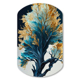 Abstract Blue And Gold Leaves IV - Asymmetric Metal Wall Art