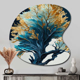 Abstract Blue And Gold Leaves IV - Asymmetric Metal Wall Art