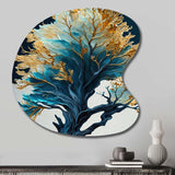 Abstract Blue And Gold Leaves IV - Asymmetric Metal Wall Art