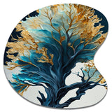 Abstract Blue And Gold Leaves IV - Asymmetric Metal Wall Art