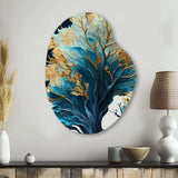 Abstract Blue And Gold Leaves IV - Asymmetric Metal Wall Art