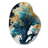 Abstract Blue And Gold Leaves IV - Asymmetric Metal Wall Art