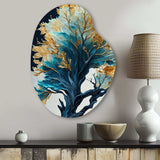 Abstract Blue And Gold Leaves IV - Asymmetric Metal Wall Art