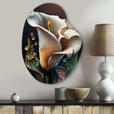 Gren And White Calla Lily Flower II - Asymmetric Metal Wall Art