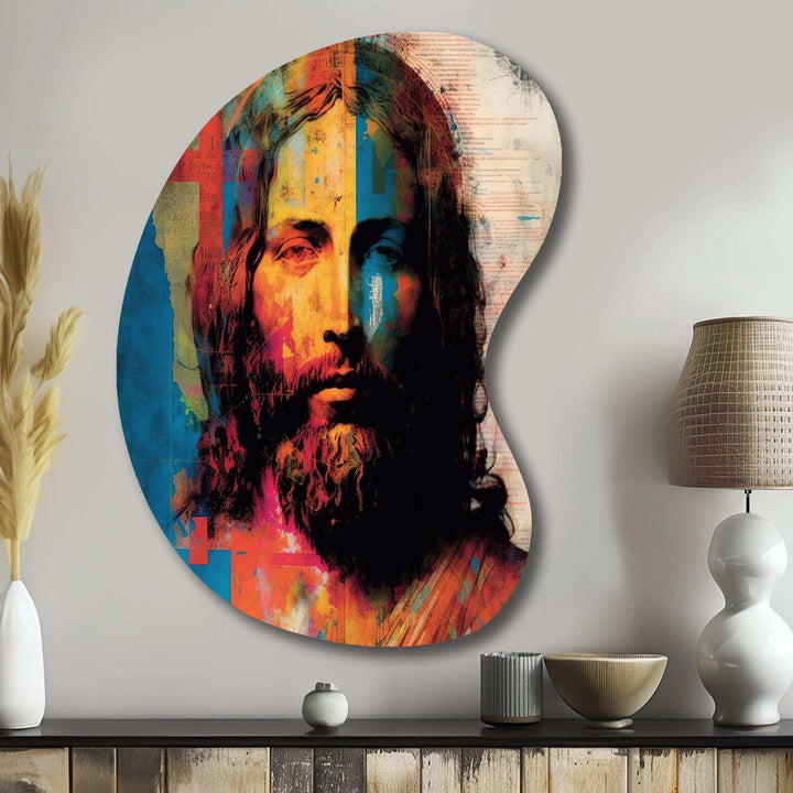 Pop Art Jesus Portrait III - Asymmetric Metal Wall Art