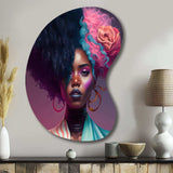 Pink And Blue African American Woman I - Asymmetric Metal Wall Art