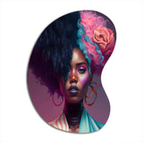 Pink And Blue African American Woman I - Asymmetric Metal Wall Art