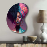 Pink And Blue African American Woman I - Asymmetric Metal Wall Art