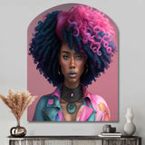 Pink And Blue African American Woman VI - Asymmetric Metal Wall Art