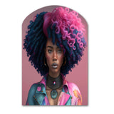 Pink And Blue African American Woman VI - Asymmetric Metal Wall Art