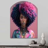 Pink And Blue African American Woman VI - Asymmetric Metal Wall Art