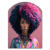 Pink And Blue African American Woman VI - Asymmetric Metal Wall Art