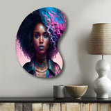 Fashion Hip Hop Girl In Pink And Blue III - Asymmetric Metal Wall Art