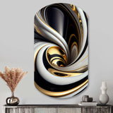 Gold Black And White Stained Glass I - Asymmetric Metal Wall Art