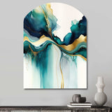 Teal And Gold Abstract Expression I - Asymmetric Metal Wall Art