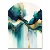 Teal And Gold Abstract Expression I - Asymmetric Metal Wall Art