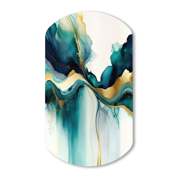 Teal And Gold Abstract Expression I - Asymmetric Metal Wall Art