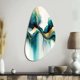 Teal And Gold Abstract Expression I - Asymmetric Metal Wall Art