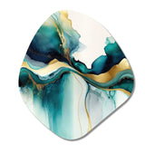 Teal And Gold Abstract Expression I - Asymmetric Metal Wall Art