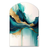 Teal And Gold Abstract Expression II - Asymmetric Metal Wall Art