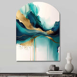 Teal And Gold Abstract Expression II - Asymmetric Metal Wall Art