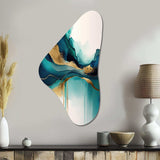 Teal And Gold Abstract Expression II - Asymmetric Metal Wall Art