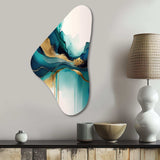 Teal And Gold Abstract Expression II - Asymmetric Metal Wall Art